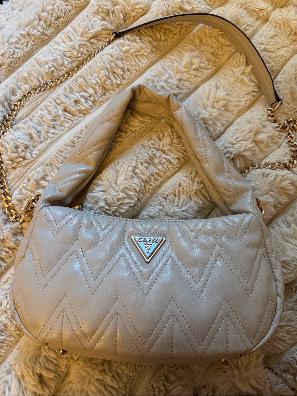 GUESS Quilted Cream Shoulder Bag